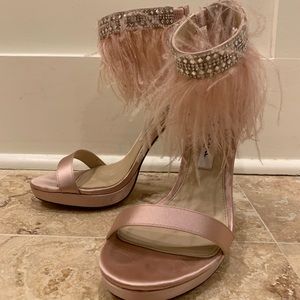 Pink feathered and Rhine stoned heels